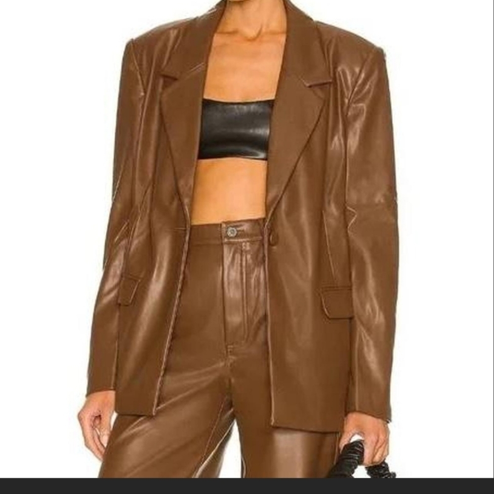 We Wore What Women's Downtown Brown Faux Vegan Leather Blazer Medium